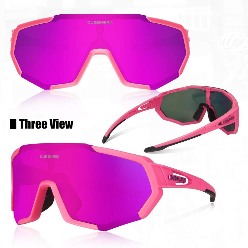 Queshark Occhiali da Ciclismo Polarizzati per Ccchiali TR90 con Montatura per Uomo Donna con 3 Lenti Intercambiabili Anti-UV400