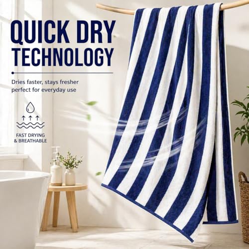Image of TowelWala Extra Large Cotton Pool & Bath Towel | 180x90 cm | 450 GSM Cotton | Quick Drying & Highly Absorbent | Striped Design for Adults | TW PT BLU Pack 2