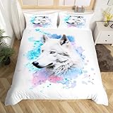 Feelyou Tie Dye Bedding Set for Kids Girls Boys Children Wolf Comforter Cover White Wolf Duvet Cover Safari Animal Pattern Room Decor Cool Wildlife Style Bedspread Twin Size 2Pcs (No Comforter)