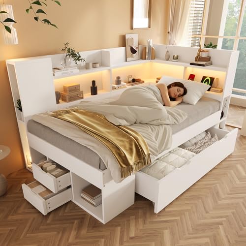 Cama infantil sofá cama 90 x 200 cm, USB-C, LED, cajones, espacio de almacenamiento