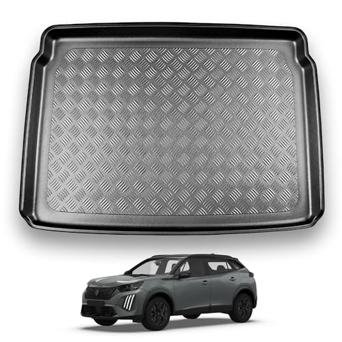 NOMAD Peugeot e-2008 (2020+) Boot Liner [Upper Boot Position] Tailored Fit Car Floor Mat Protector Non Slip Waterproof Raised Edges Compatible Custom Fit Accessory Black Dog & Pet Friendly