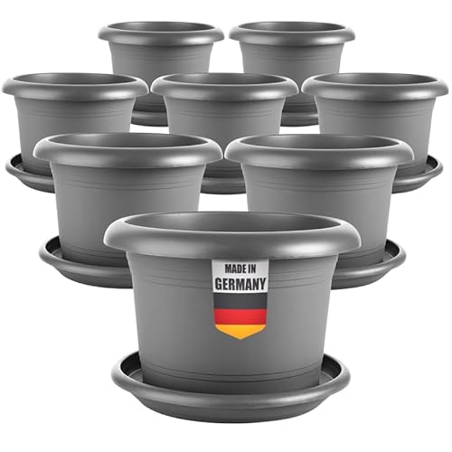 2friends Eleganter 8-er Set Pflanzkübel 15cm Durchmesser - Kompakter Blumentopf für Innen & AuÃŸen, Ideal für Sukkulenten und Kräuter, Robust & Frostsicher, Anthrazit