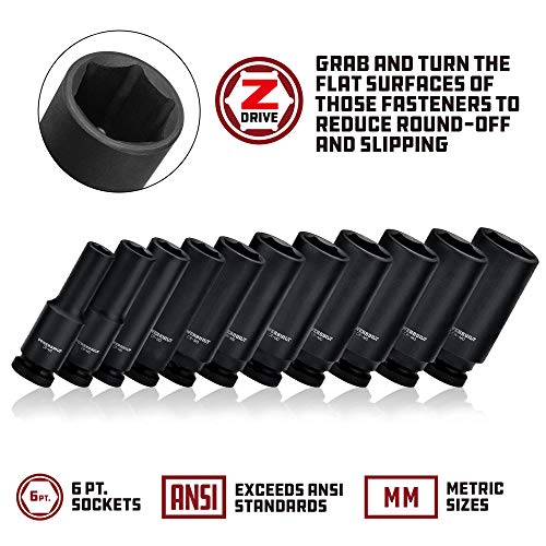 Powerbuilt 3/8-Inch Drive 6 Point Metric Deep Impact Socket 19Mm - 647269 #TOP2