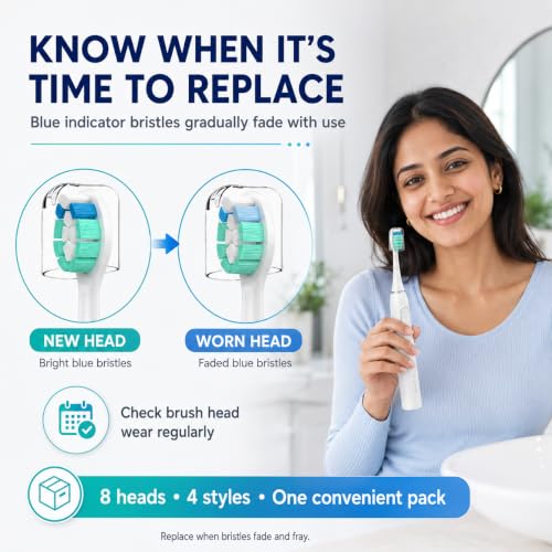 Image of 8 Pack Toothbrush Replacement Heads Compatible with Philips Sonicare, Colored, Soft Dupont Bristles, ABS, Compatible with Philip Electric Toothbrush HX3, HX6, HX9 Series