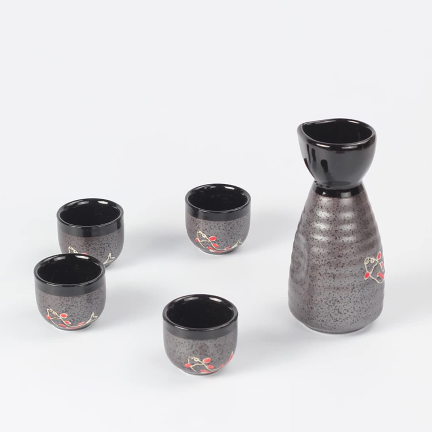 Juego de sake de cerámica ZEMMAL de 5 piezas con 1 botella y 4 tazas de diseño retro tradicional