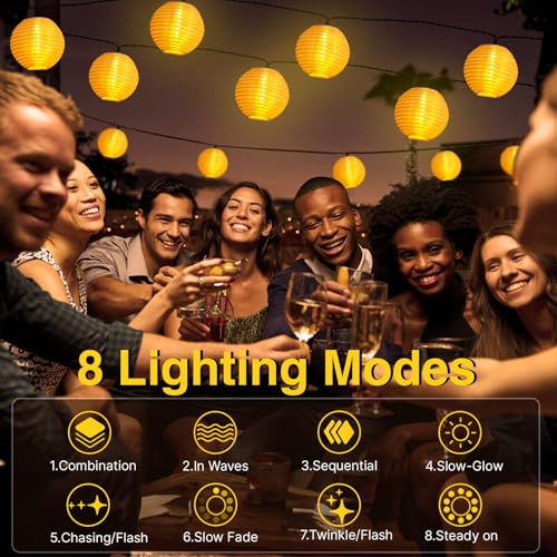 Guirnaldas Luces Solares Linternas, 6M 20 LED Solares Linternas, Impermeable IP65, Guirnalda Luces Solar 8 Modes, Interior y Exterior Decoración para Jardín, Patio, Balcón, Fiesta(Blanco Cálido) - imagen 5