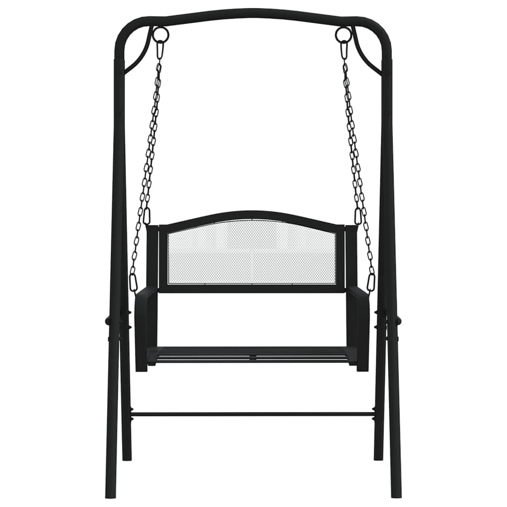Dondolo Hollywood da 124 cm, in acciaio nero, con catena, classica panca sospesa per giardino e terrazza, panca in metallo, 124 x 117 x 168 cm