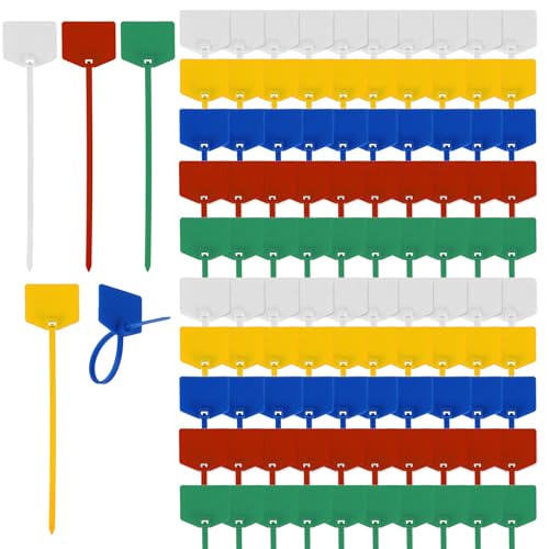 100 Stück Kabelmarkierung Kabelbeschriftung Kabelbinder Tags Bunte 250mm x 3mm Farbige Kabelbinder Set Verstellbare UV Beständig Hitzebeständig für Kabelmanagement Gartenarbeit