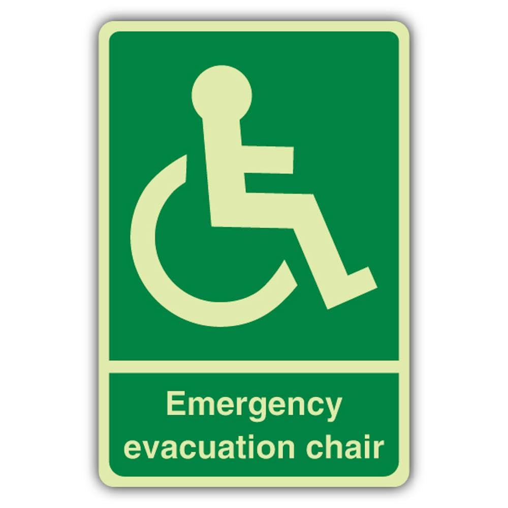 V Safety Photoluminescent Emergency Evacuation Chair - Large Wheelchair Right Safety Sign - 150 x 225 mm - 1.2mm Rigid Plastic - Double Glow