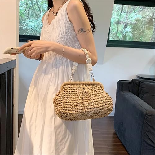 Straw Bag Straw Top Handle Bags for Women Handbags Summer Rattan Woven Casual Shoulder Bags Female Clutch Purses(Beige)3