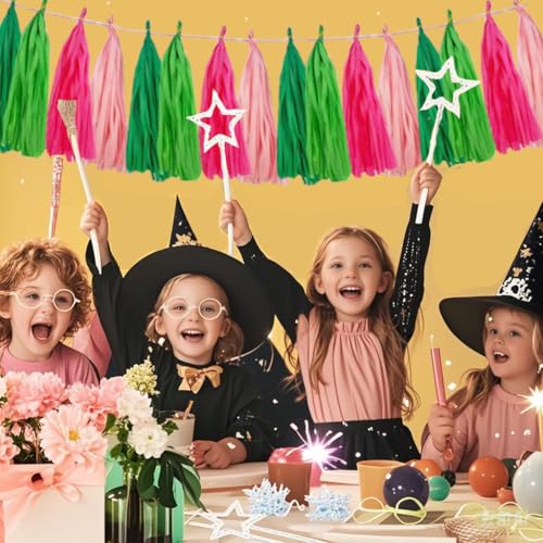 Image of 20PCS Pink and Green Tissue Garland,Paper Tassels Garland Banner Perfect for Party Decorations Baby Shower Summer Tropical Theme Table Decor