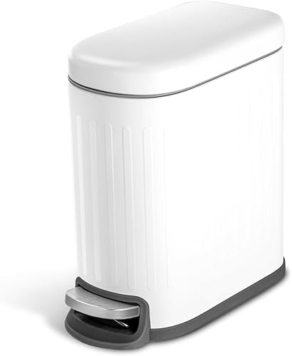Miniatura 1 de Home Zone Living Cubo de basura pequeño de 1.3 galones con tapa, papelera de acero inoxidable blanco mate con forma estrecha delgada y forro