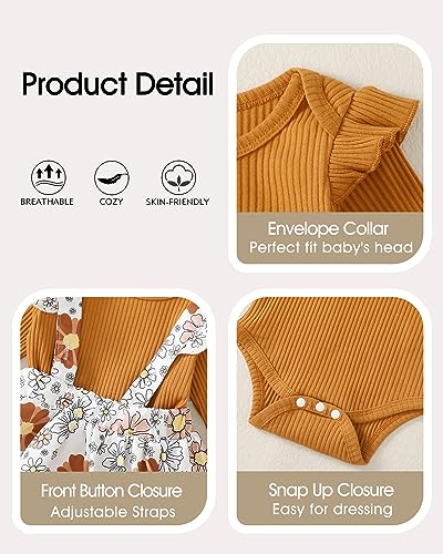 Image of Newborn Baby Girl Clothes Toddler Long Sleeve Ruffle Romper Top Infant Skirt Set Little Girl Overall Dress
