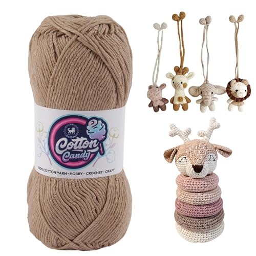 Image of NESTNHAVEN Cotton Candy 100% Cotton Yarn - (100g, 185 Meters) - Luxury Yarn for Crochet, Amigurumi, Embroidery, Toys, Garments, Flowers and Hobby, Projects. (Dark Beige) | (300 Gm)