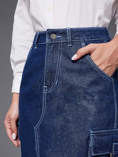Image of Miss Chase Women's Regular High Rise Above Knee Stretchable Denim Skirt
