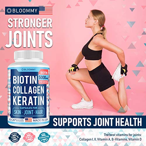 Biotin, Collagen & Keratin Capsules - Joints, Skin & Hair Natural Vitamins - Made in USA - Biotin & Collagen Supplements for Women - Collagen Pills for Hair Care - Collagen Peptides Pills - 60 caps - Thumbnail 4