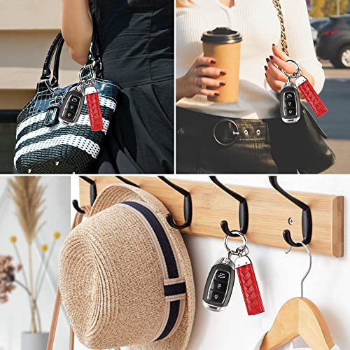 Turcee Leather Car Keychain,Weave Leather Car Key Fob,Car Accessories Key Ring & Anti-Lost D-Ring & Screwdriver,For Men And Women (Red) #TOP4