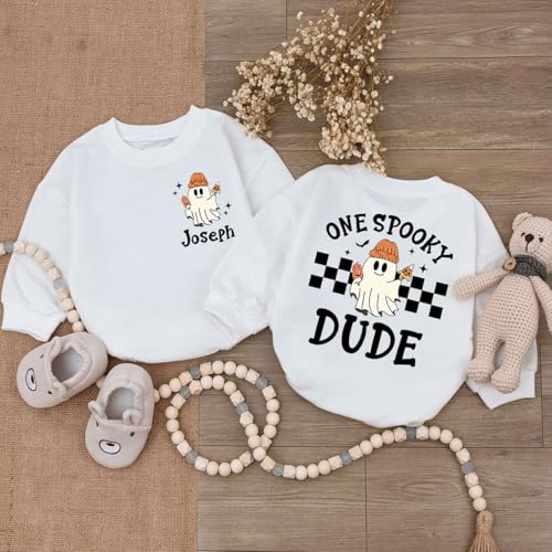 Personalized My First Halloween Baby Boy Outfit, 1st Halloween Baby Boy Long Sleeve Sweatshirt Romper3