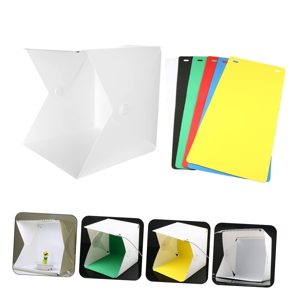 Mini Caja de Fotos Plegable Doble Tira Led, Abs Blanco para Fotografía