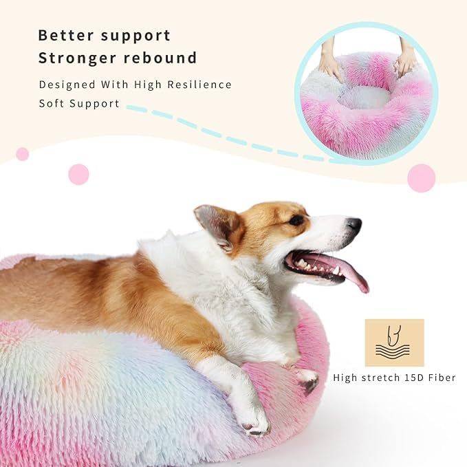 Image of ZEXSAZONE Round Donut Summer Comfortable Durable 2 in 1 and Washable Pet Bed | Cat Bed | Puppy Bed | Dog Bed | Medium Dog Bed for Cats Puppies Labrador German (Rainbow, Medium)