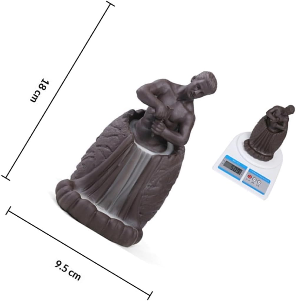 Backflow Incense Holder Ceramic Burner with Self-Carved Man Figurine Backflow Aroma Therapy Incense Burner for Home Office Desktop Decoration