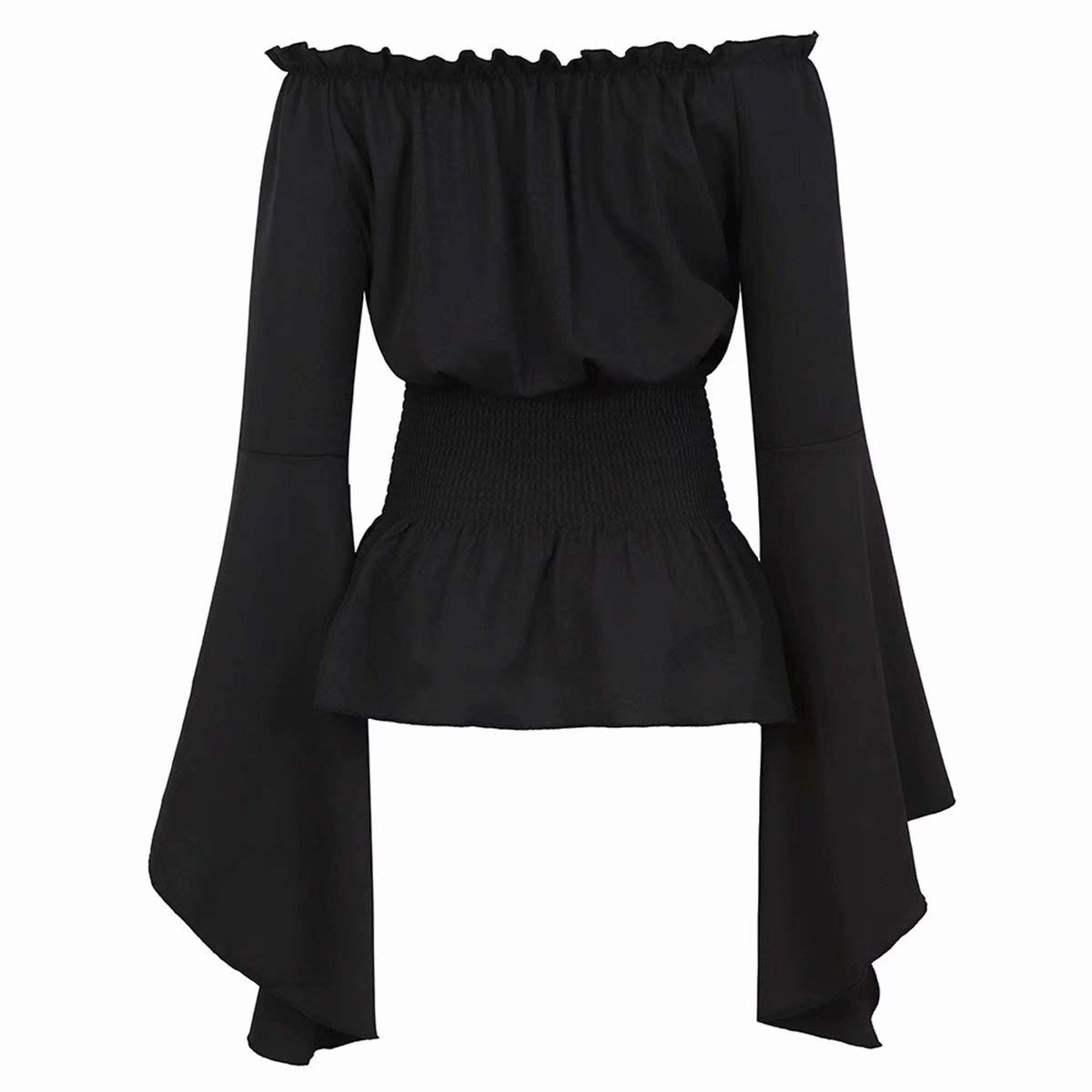 jutrisujo Womens Renaissance Tops Medieval Long Sleeve Off The Shoulder Pirate Shirt Gothic Peasant Blouse Smocked Boho Black XS โ image 1