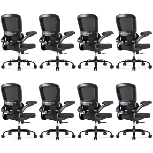 Image of TRALT Ergonomic Office Chair - Desk Chair with Adjustable Headrest Lumbar Support Computer Chair - Mesh Comfy Chair with Flip-up Armrests - Gaming Chair for Adults Home Office PU, Black, Pack of 8