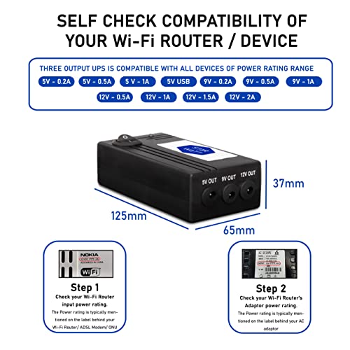 Image of 3 Output Mini UPS | for 12V Upto 2A, 9V Upto 1A & 5V / USB Upto 1A | Uninterrupted Power Backup for All Brand Wi-Fi Routers, Modem, ONT ONU, Media Converter, WiFi Camera, USB Powered Devices