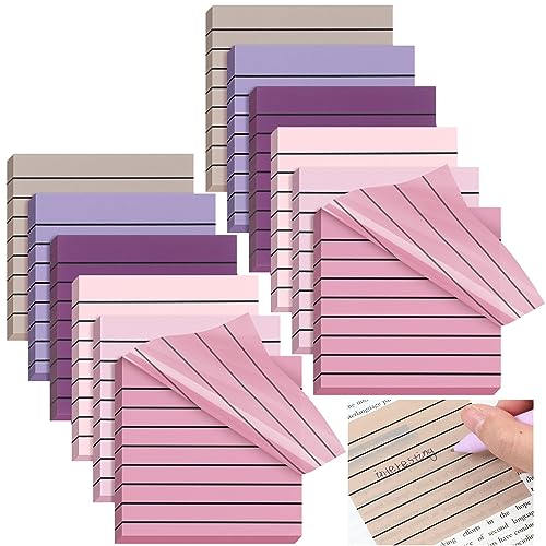 Yinder 24 Pack 720 Sheets Transparent Sticky Notes Translucent Clear Lined Self Sticky Notes for Bible Tabs, Book Tabs, Office School Supplies(3 x 3 Inch,Purple Colors)