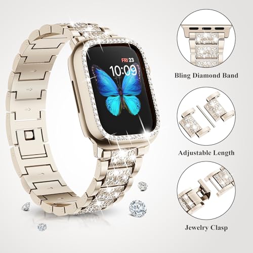 Image of SUPOIX for Apple Watch Band 42mm + Case, Bling Bands for Women (Champagne) | Shiny Metal Bands & 2 Pack Protective Cover Cases for iWatch Series 3 /2 /1 42mm