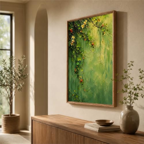 Image of Livin'luxe Green Floral Vine Wall Painting for Living Room Bedroom Hall Office Decor, Abstract Leaf Artwork with Sparkle Laminate and Premium Wooden Synthetic Frame (25.5 x 37.5 Inch) NXL01-4111