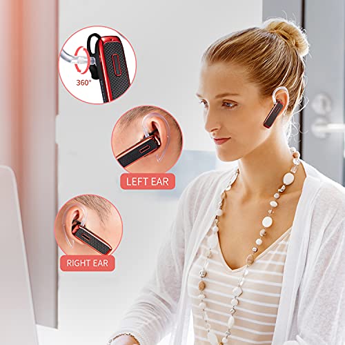 Marnana Bluetooth Headset, Wireless Bluetooth Earpiece With 18 Hours Playtime And Noise Cancelling Mic, Ultralight Earphone Hands-Free For Iphone Ipad Tablet Samsung Android Cell Phone Call - Red #TOP3