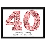 40th Wedding Anniversary Gifts - Personalised Ruby Wedding Anniversary Presents for Him, Her - 40 Years Married Gifts for Husband, Wife, Parents, Grandparents - Surname Gifts for Couples