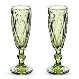 HPDEAR Vintage Champagne Flutes 5 oz Crystal Goblet Wine Glasses Colors, Set of 2 /Set of 4, Creative Vintage Color, Empaistic Glasses (Green-1,Set of 2)