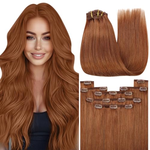 YoungSee Clip in Human Hair Extensions Light Copper Clip in