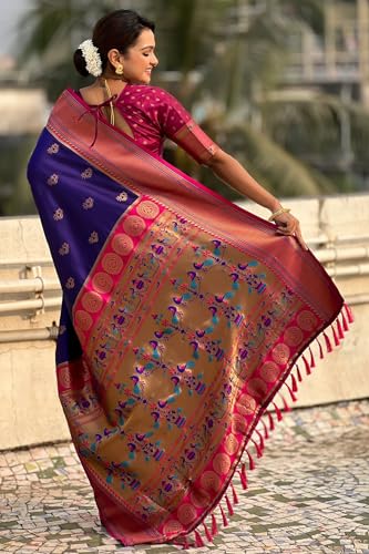 Image of SGF11 Women's Paithani Soft Lichi Silk Kanjivaram Sarees With Blouse Piece