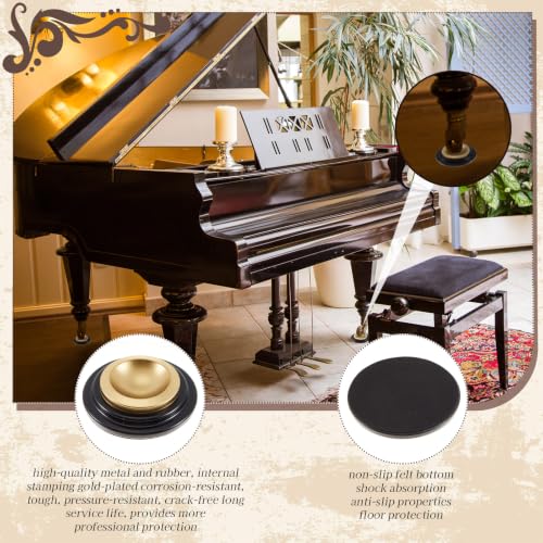 Image of 2 Pcs Piano Caster Cups, Single Layer, Metal Rubber | Metal Rubber Caster Cups, for Hardwood Floors, Grand Piano Floor Protectors, Heavy Duty Non-slip Felt Bottom Leg Pads