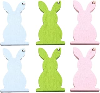 PRETYZOOM Wood Easter Bunny Ornaments Easter Bunny Painted Wood Cutouts Hanging Easter Rabbit Decorations Crafts Tags Pendants for Rustic Farmhouse Party Festival Decor Supplies 18PCS