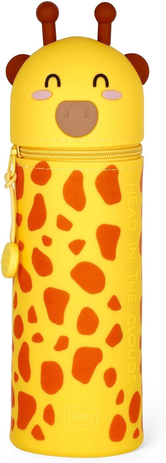 LEGAMI - Set of 7 Erasable Gel Pens + 2-in-1 Pencil Case Pen Pot - with Thermosensitive Erase Ink, Ink colours & barrel designs, 0.7mm Tip, Set 2 (Giraffe)