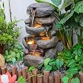 Bumilgar Garden Outdoor Fountains 4-Tier Rock Outdoor Water Fountain with Lights, 28.35" Waterfall Fountain for Garden, Patio, Yard, and Lawn, Natural Stone Look Water Features Outdoor Patio