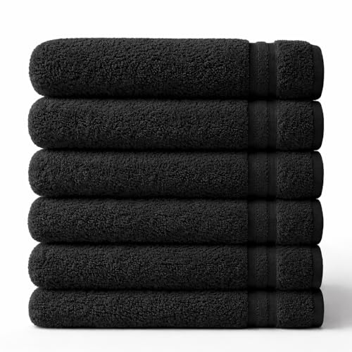6 Pack Cotton Hair Towels 20”x38” Black