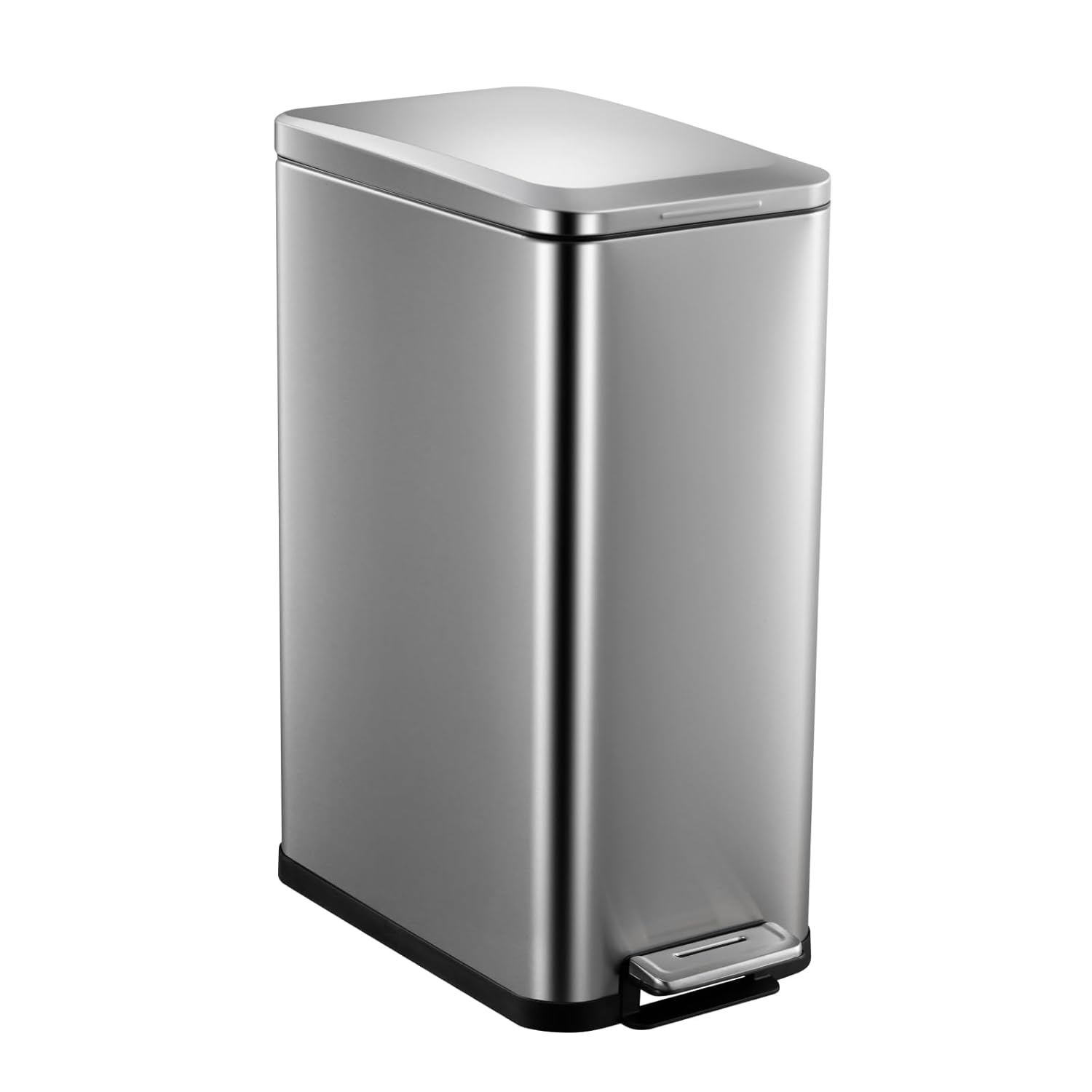 13.2 Gallon/50 L Step Trash Can, Stainless Steel Rubbish Bin with Soft-Close Lid, Fingerprint Resistant Narrow Rectangle Garbage Can with Removable Inner Bucket for Kitchen, Dining Room, Silver