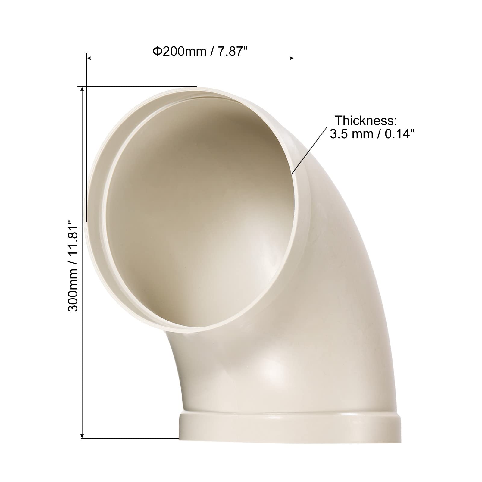 PATIKIL 8" ID Codo 90 Grados Conducto Tubería Conector, Ventilación Tubo Manguera Fuego-Resistente Adaptador para Bricolaje Hogar Fábrica Industrial Ventilación Sistemas