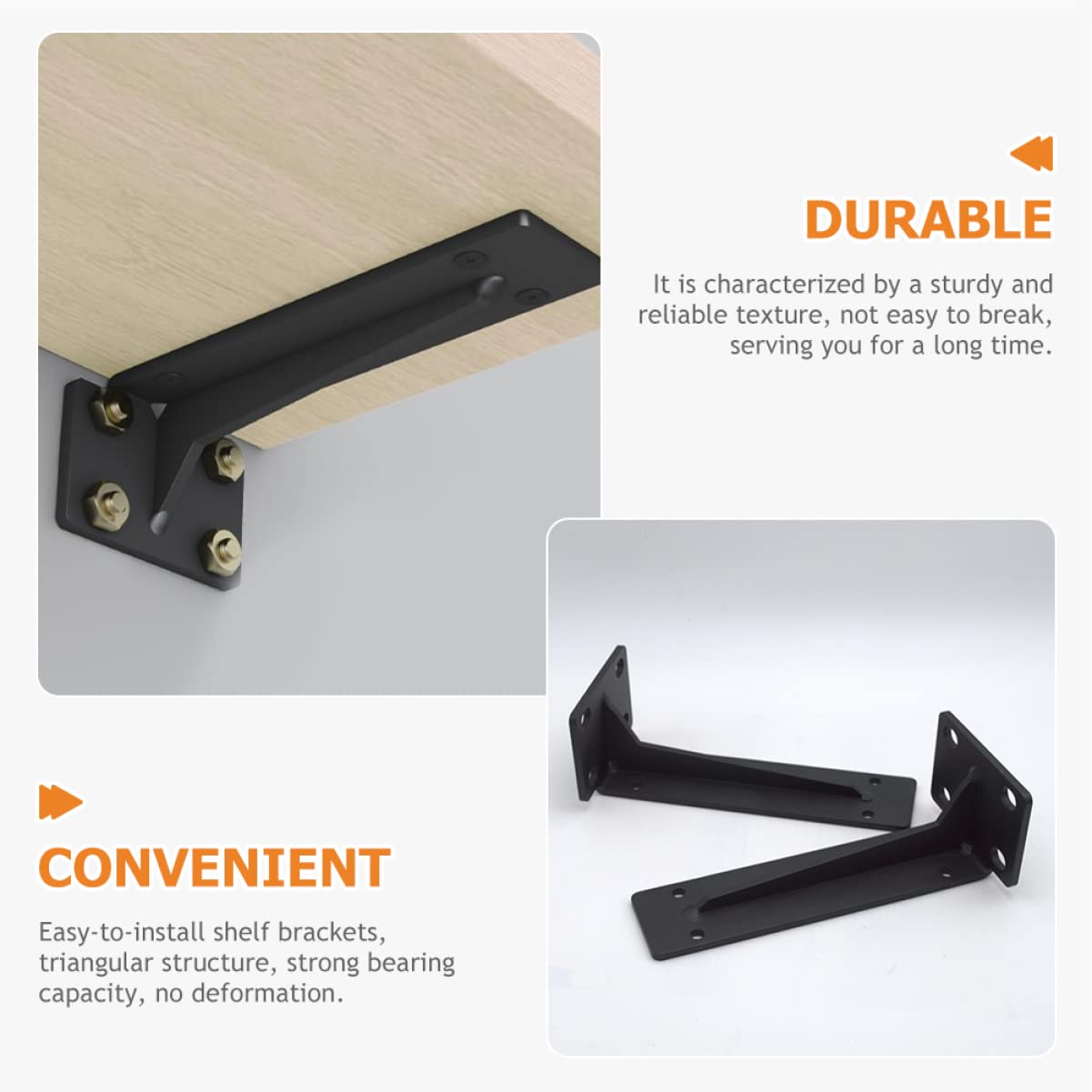 Tofficu 2 Soportes Angulares para Estante de Pared, Acero Laminado en Frío Negro, Estructura Triangular de 90°, Adecuado para Cocina y Taller