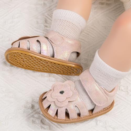 Image of Meckior Baby Toddler Infant Girls PU Leather Soft Open Toe Summer Sandals Flower Princess Flat Shoes
