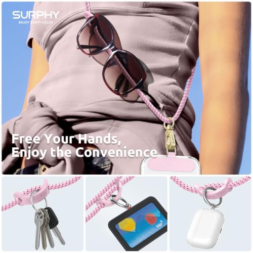 Image of SURPHY Phone Lanyard Crossbody, Phone Strap Crossbody with 2 Tether Tabs | Adjustable Cell Phone Lanyard, Anti Theft Phone Strap, Premium Metal Buckles, Universal Lanyard for Travel, Blush Speckle