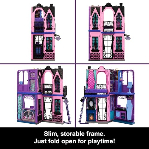 Image of Monster High Boo-tique Hotel Doll House, Foldable Playset with Spooky Surprises in Every Room and 13+ Pieces Including Furniture and Accessories