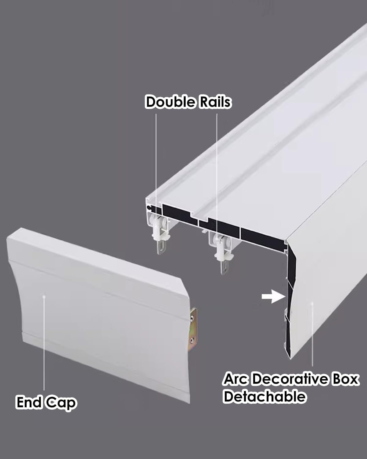 Ceiling-Mounted Double Rail Curtain Track System - 63in Room Divider Set with Valance Rod for Windows - Versatile 3-in-1 Curtain Box Solution (160cm)