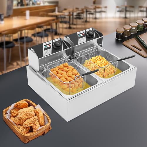 DSYOGX Friteuse commerciale 2 x 6 l - Friteuse électrique à deux récipients avec panier - Double bac - Friteuse double en acier inoxydable 201 - Pour...