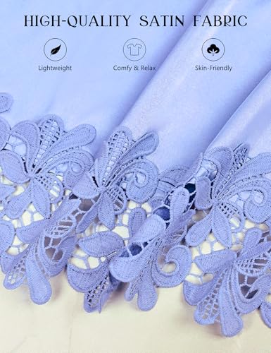 Image of EPLAZA Bride Robe for Wedding Day Set Bridal Robe Lace Trim Silky Embroidery Satin Kimono for Bridal Party